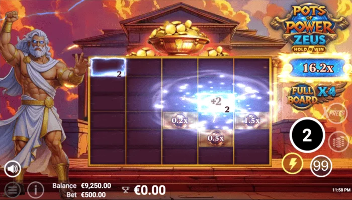 Pots of Power: Zeus – екран на играта во бонус режим